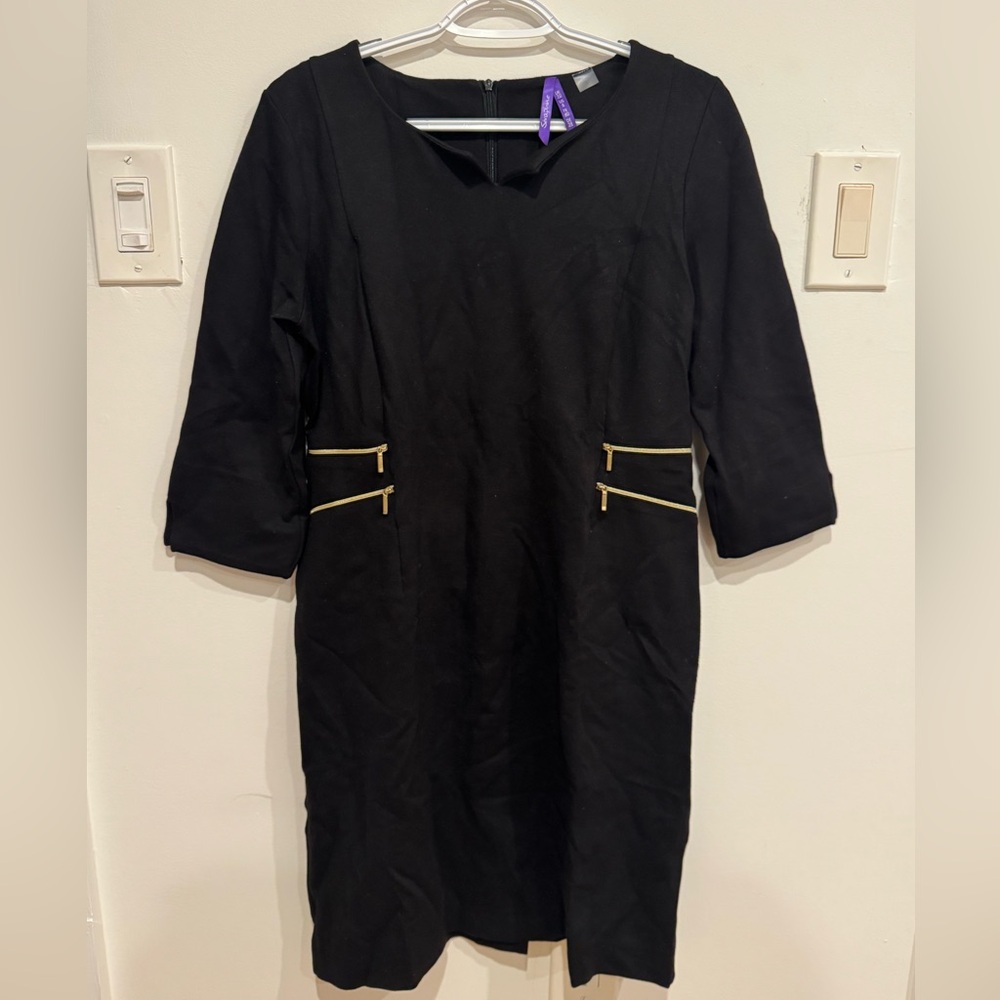 Seraphine Women’s Maternity Black Dress with Gold Zipper Details Size 6